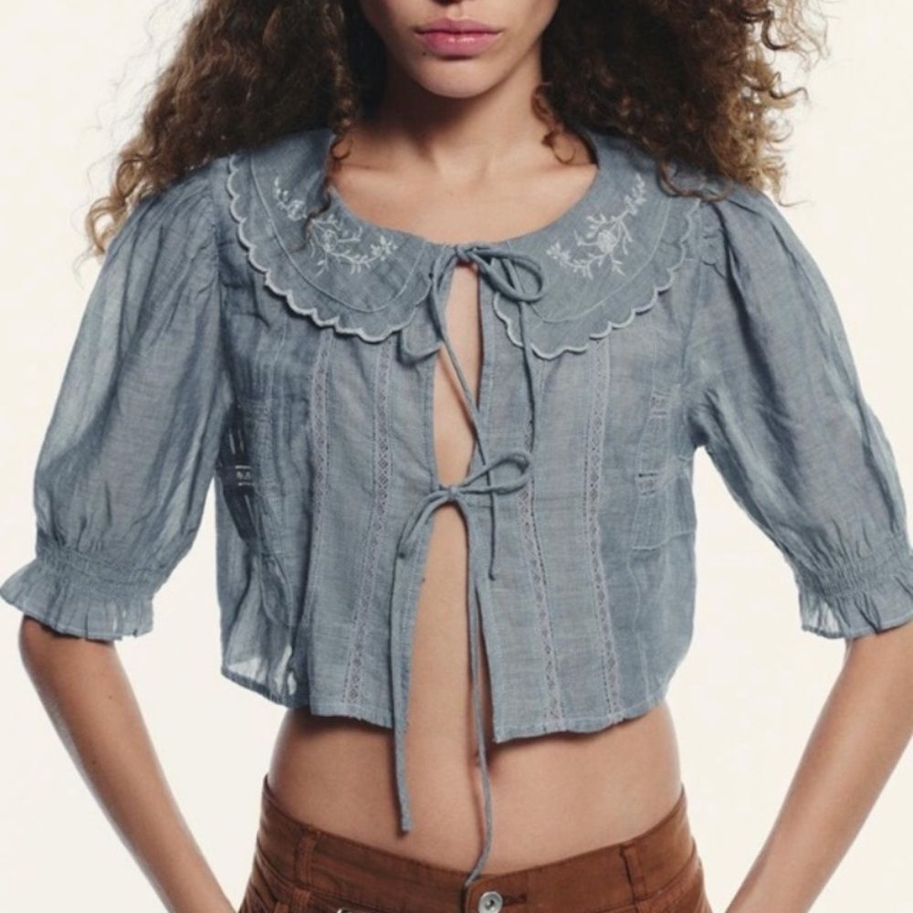 ZARA EMBROIDERED CROP SHIRT - Picture 2 of 9